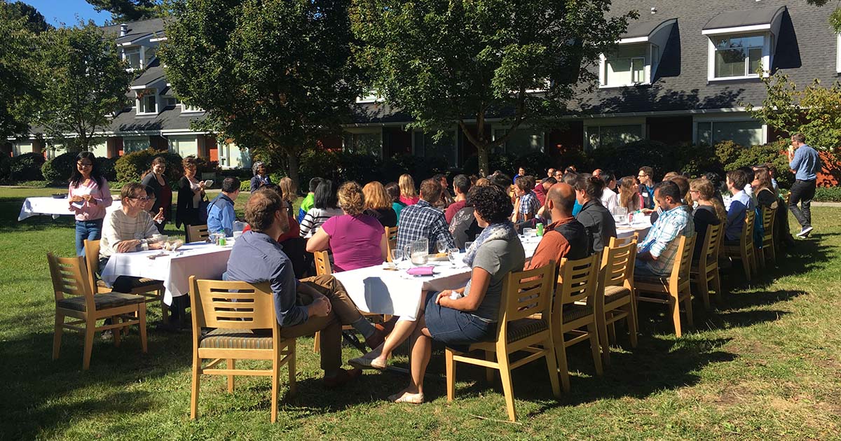 Postdocs gather at the 2016 Postdoc Appreciation BBQ. 