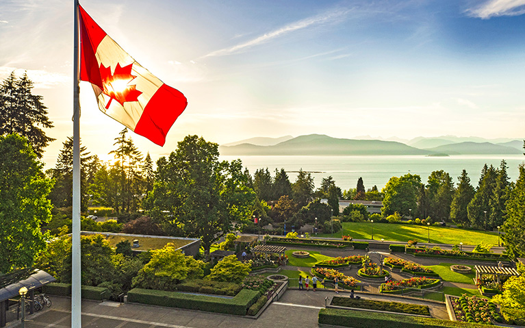 UBC rose garden and flag pole, looking north. Credit: Hover Collective