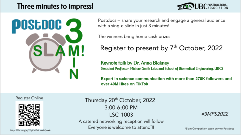 Poster advertising the 3-Minute Postdoc Slam