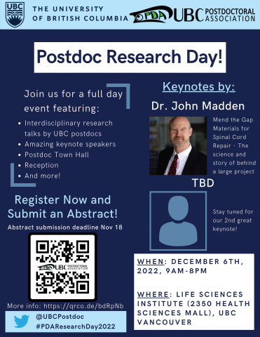Poster Advertising the UBC PDA Postdoc Research Day