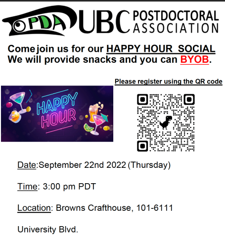 Poster advertising the UBC PDA NPAW Social