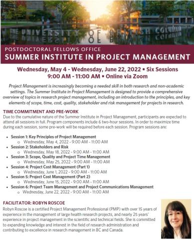 Poster advertising the Summer Institute in Project Management.